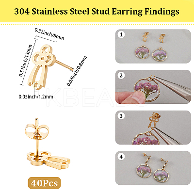 40Pcs Bowknot Ion Plating(IP) 304 Stainless Steel Stud Earring Findings STAS-SC0010-43-1