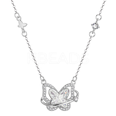 Brass & Alloy Pave Clear Cubic Zirconia Pendant Necklaces WG9D488-01-1