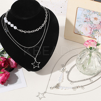 2 Sets 2 Styles Zinc Alloy Star Pendant Layered Necklaces for Women NJEW-SC0001-52-1