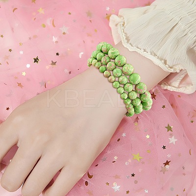 3Pcs 3 Size Synthetic Imperial Jasper Round Beaded Stretch Bracelets Set BJEW-SW00064-28-1