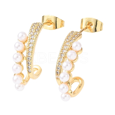 Brass Micro Pave Clear Cubic Zirconia C-Shaped Stud Earringss EJEW-A152-02G-1