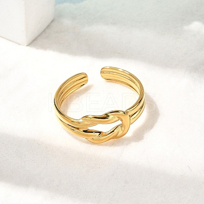 304 Stainless Steel Knot Cuff Rings for Women RJEW-Z110-03G-1