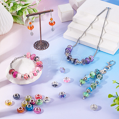 30Pcs Printed Transparent Resin European Beads RESI-TADJ0001-03B-1