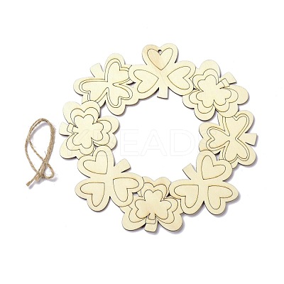 DIY Shamrock Wreath Unfinished Wooden Ornaments Blank Wooden Embellishments WOOD-C009-01-1