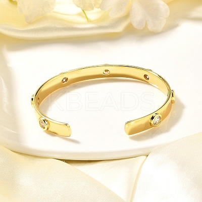 Clear Cubic Zirconia Flat Round Open Cuff Bangle BJEW-J165-07G-1