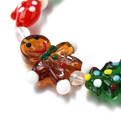 Handmade Lampwork with Glass and Natural Gemstone Christmas Theme Beaded Bracelets for Women BJEW-TA00657-1