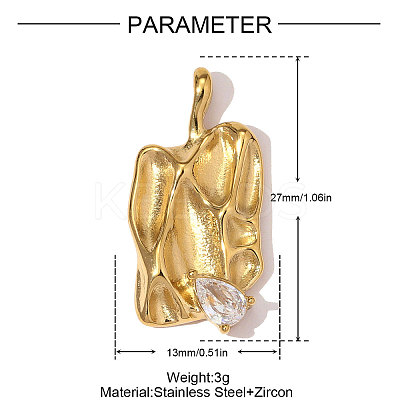 304 Stainless Steel Micro Pave Cubic Zirconia Pendants STAS-OY008-71G-1