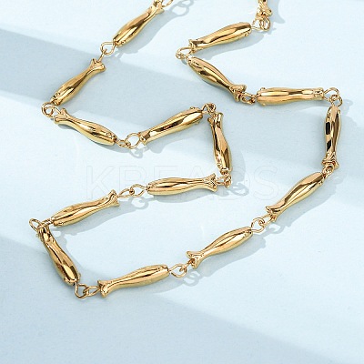 304 Stainless Steel Fish Link Chain Necklaces for Women NJEW-K299-01G-1