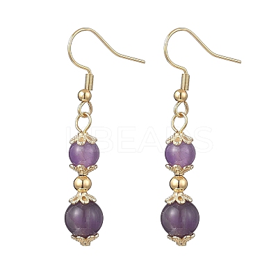 Natural Amethyst Round Dangle Earrings EJEW-JE06822-01-1