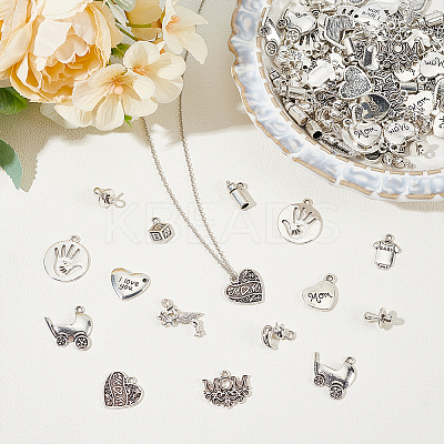 120Pcs 12 Styles Mother's Day Tibetan Style Alloy Pendants FIND-WR0011-46-1