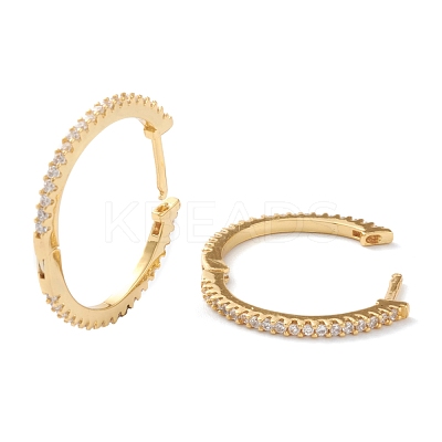 Brass Micro Pave Clear Cubic Zirconia Huggie Hoop Earrings EJEW-H109-05G-1