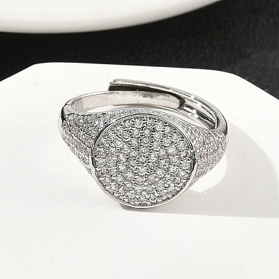 Brass Micro Pave Cubic Zirconia Cuff Rings for Women RJEW-A069-13P-03-1