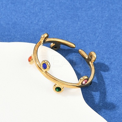 304 Stainless Steel Rhinetsone Open Cuff Rings for Women RJEW-K301-07G-01-1