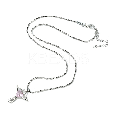 Cubic Zirconia Fairy with Heart Pendant Necklace with Box Chains NJEW-C004-01D-1