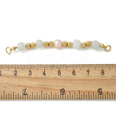 Natural Angelite & Plastic Imitation Pearl Round Beaded Connector Charms/Links LS-STAS-L277-11G-05-1