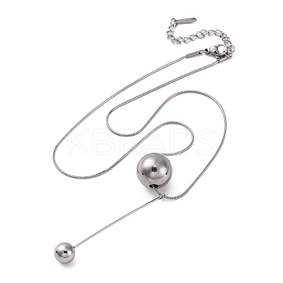 304 Stainless Steel Round Ball Pendant Snake Chain Necklaces LS-NJEW-U028-03P-1