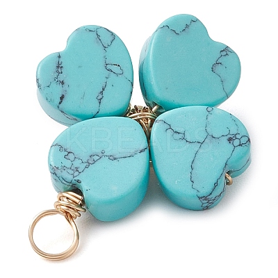 Synthetic Turquoise Clover Pendants PALLOY-JF03180-03-1
