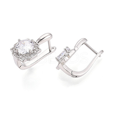 Brass Micro Pave Clear Cubic Zirconia Flower Hoop Earrings EJEW-T048-33P-1