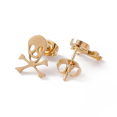 304 Stainless Steel Tiny Hollow Out Skull Stud Earrings for Women LS-STAS-A065-07G-1