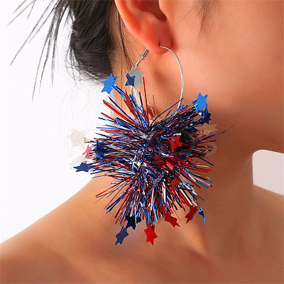 Independence Day Plastic Shiner & Alloy Hoop Earrings WG81119-03-1