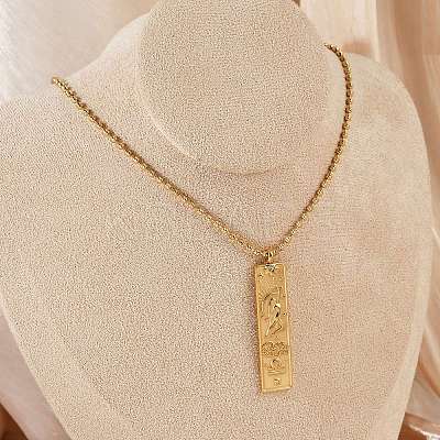 304 Stainless Steel Clear Cubic Zirconia Rectangle Constellation Pendant Necklaces for Women Men NJEW-S435-01G-G-1
