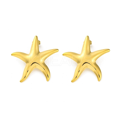 Ion Plating(IP) 304 Stainless Steel Starfish Stud Earrings EJEW-K295-16G-1