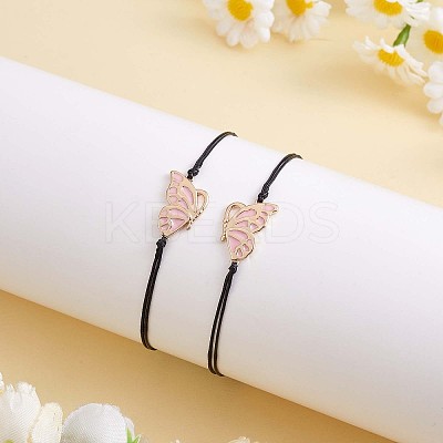 2Pcs Brass Enamel Butterfly Link Bracelets Set JB731B-1