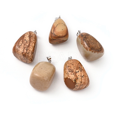 Natural Picture Jasper Pendants X-G-k302-B18-1