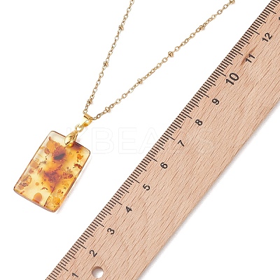 Natural Amber Rectangle Pendant 304 Stainless Steel Cable Chain Necklaces NJEW-JN05981-02-1