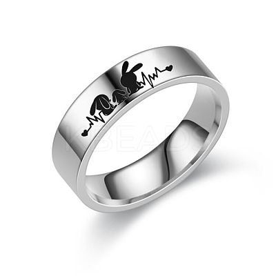 Rabbit with ECG Pattern 201 Stainless Steel Finger Rings FS-WGE99FF-07-1