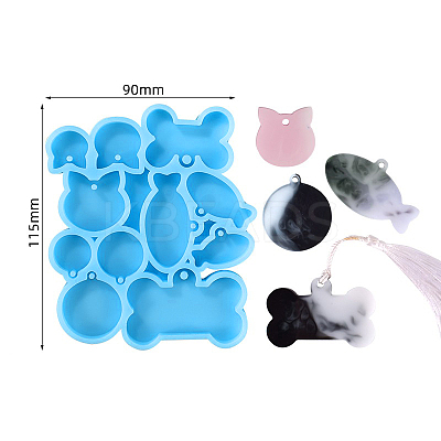Cat Fish Bone Flat Round DIY Pendant Silhouette Silicone Molds LS-SIMO-PW0001-322H-1