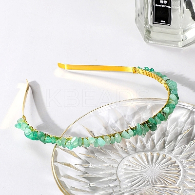 Wire Wrapped Natural Green Aventurine Chip Hair Bands PW-WG27230-17-1