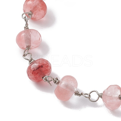 Rondelle Cherry Quartz Glass Links Bracelets & Necklaces Sets SJEW-JS01295-01-1