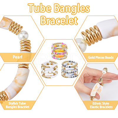 15Pcs 15 Style Ethnic Style Polymer Clay Heishi Surfer Stretch Bracelets Set BJEW-FI0001-41-1