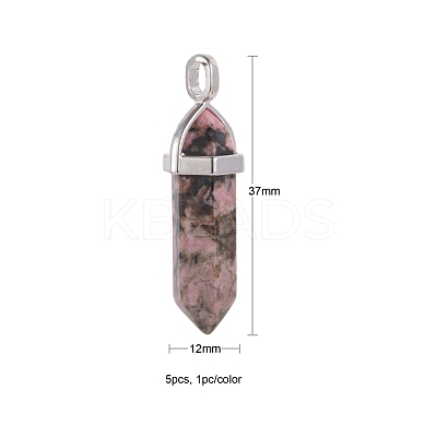 5Pcs 5 Style Natural Gemstone Pointed Pendants G-FS0001-26-1