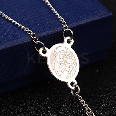 Tarnish Resistant 201 Stainless Steel Rosary Bead Necklaces NJEW-L427-22P-1
