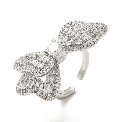 Brass Pave Cubic Zirconia Open Cuff Rings for Women RJEW-M169-04P-1