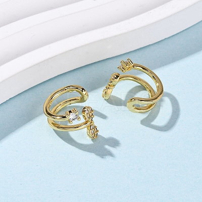 Brass Micro Pave Clear Cubic Zirconia Cuff Earrings EJEW-D328-02G-02-1