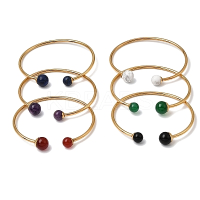 304 Stainless Steel & Nautral Gemstone Torque Bangles BJEW-H644-10G-1