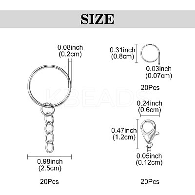20Pcs Iron Split Key Rings IFIN-YW0003-40-1