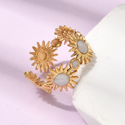 Sun 304 Stainless Steel Open Cuff Rings for Women RJEW-A091-20G-1