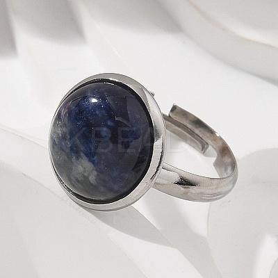 Half Round Natural Sodalite Finger Rings RJEW-M062-01P-09-1
