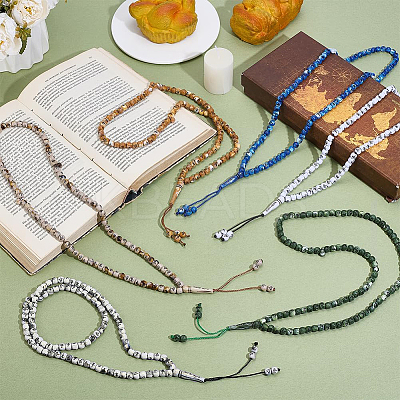 6Pcs 6 Colors Muslim Acrylic Round Prayer Beads Bracelets BJEW-PH0004-55-1