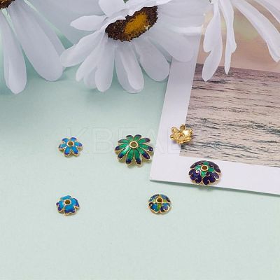 Mixed Brass Enamel Bead Caps X-KK-L124-09G-RS-1