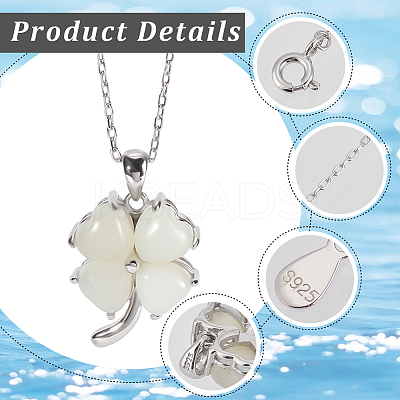 1Pc Natural Hetian White Jade Clover Pendant Necklace NJEW-BBC0001-21-1