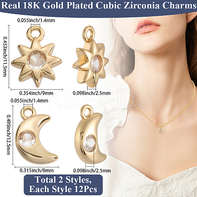 24Pcs 2 Styles Brass Micro Pave Cubic Zirconia Charms KK-BBC0019-03-1