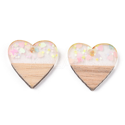 Transparent Resin & White Wood Pendants RESI-N039-34-1