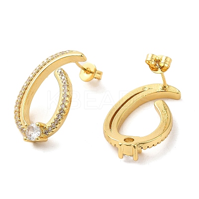 Brass Micro Pave Clear Cubic Zirconia Stud Earrings for Women EJEW-A040-07G-1