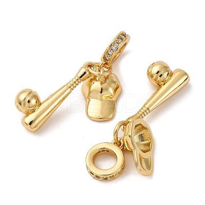 Brass Micro Pave Clear Cubic Zirconia European Dangle Charms KK-P308-45G-1