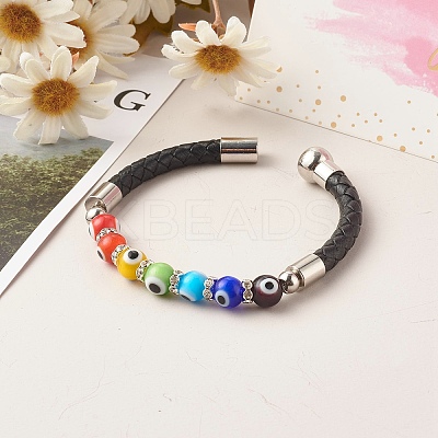 Handmade Evil Eye Lampwork Beads Beaded Bracelets BJEW-JB06373-1